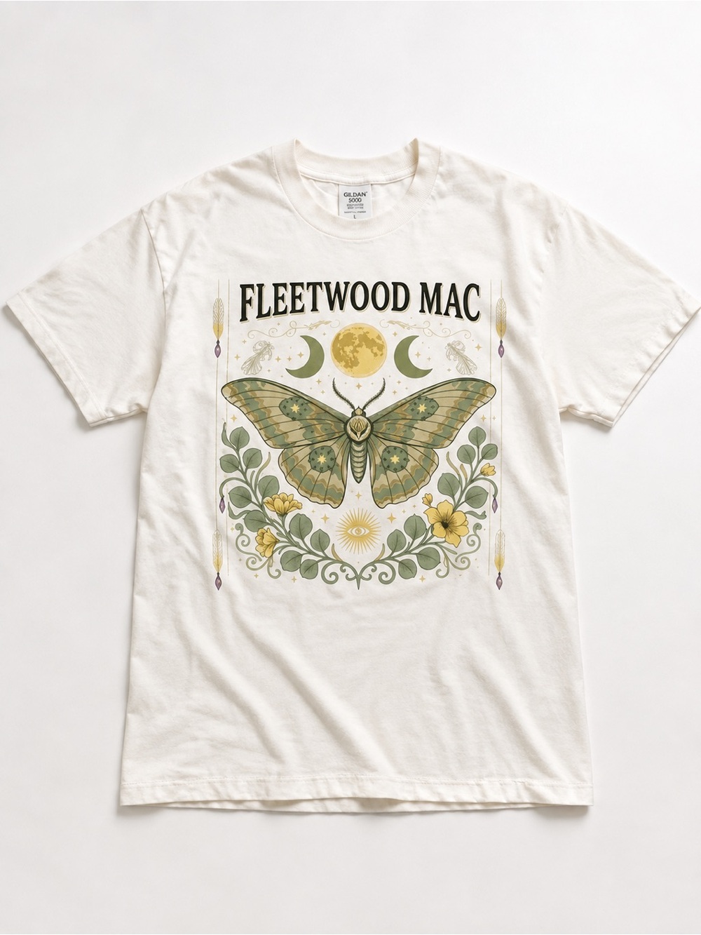 Gildan White Kids Tee with Fleetwood Mac Moth Graphic